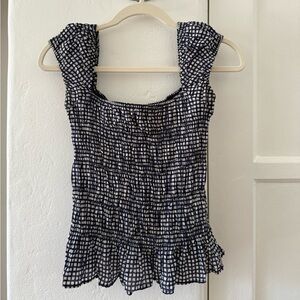 Ciao Lucia Navy Ruched Gingham Shirt